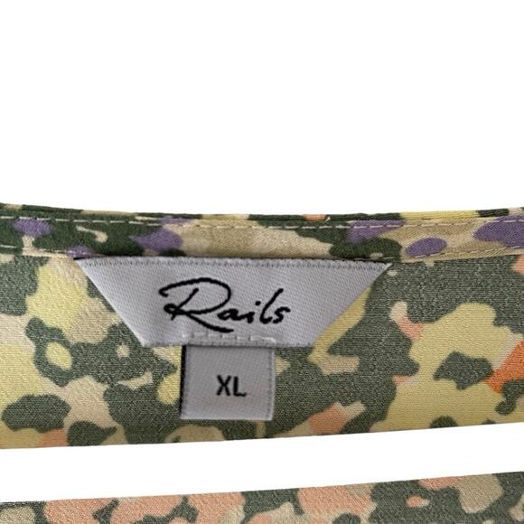 Rails Roma Gardenia Floral Puff Sleeve Yellow Green Dress size XL V-neck Mini - Picture 6 of 10